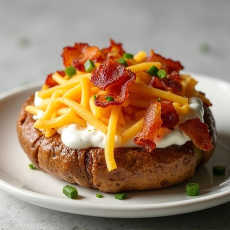 Crispy Twice-Baked Potato with Turkey Bacon and Sharp Cheddar