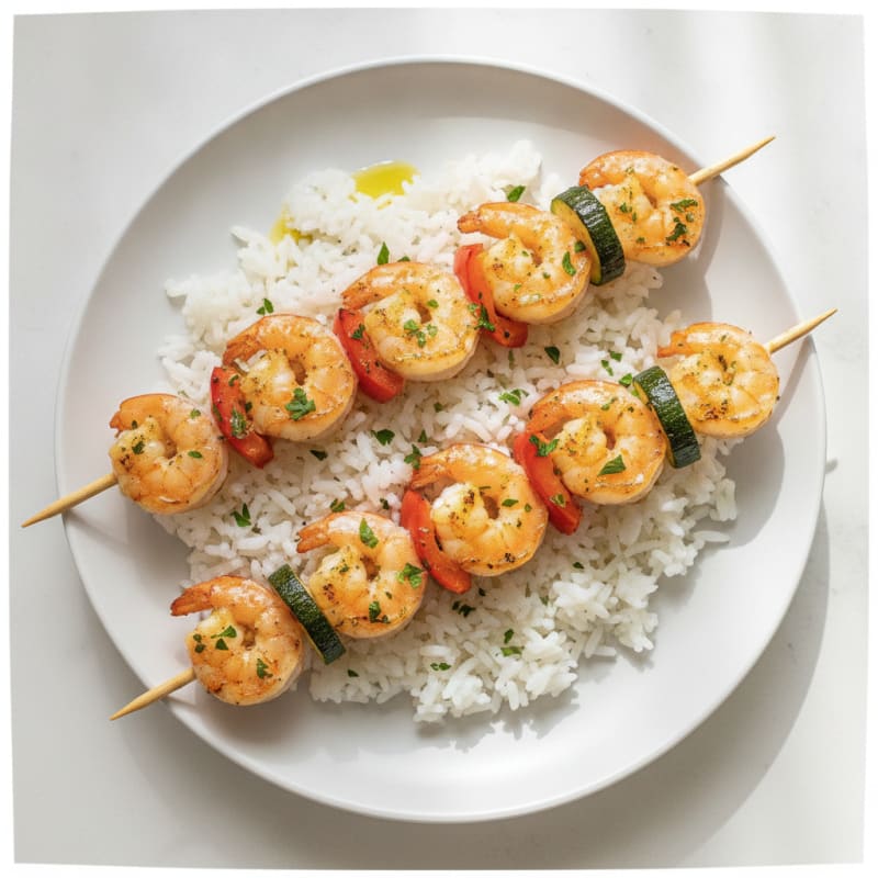 Garlic Herb Shrimp Skewers with White Rice