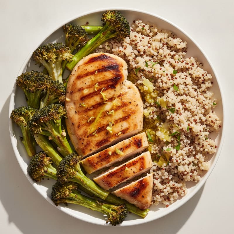 Grilled Chicken Breast with Quinoa and Roasted Broccoli