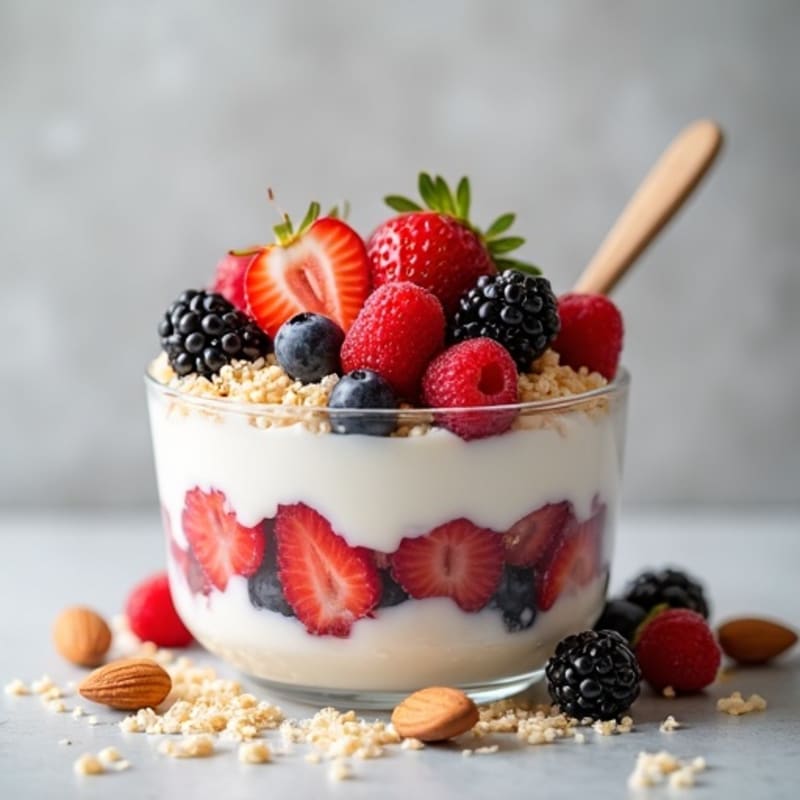 Greek Yogurt Parfait with Mixed Berries and Almonds