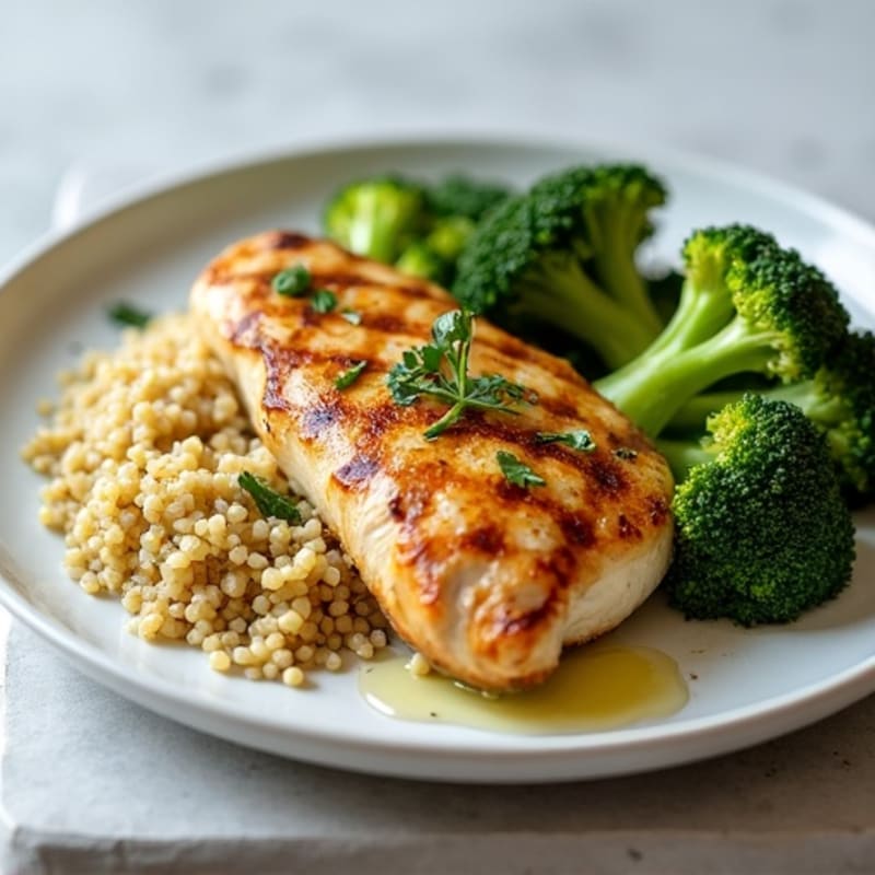 Grilled Chicken Breast with Roasted Broccoli and Quinoa