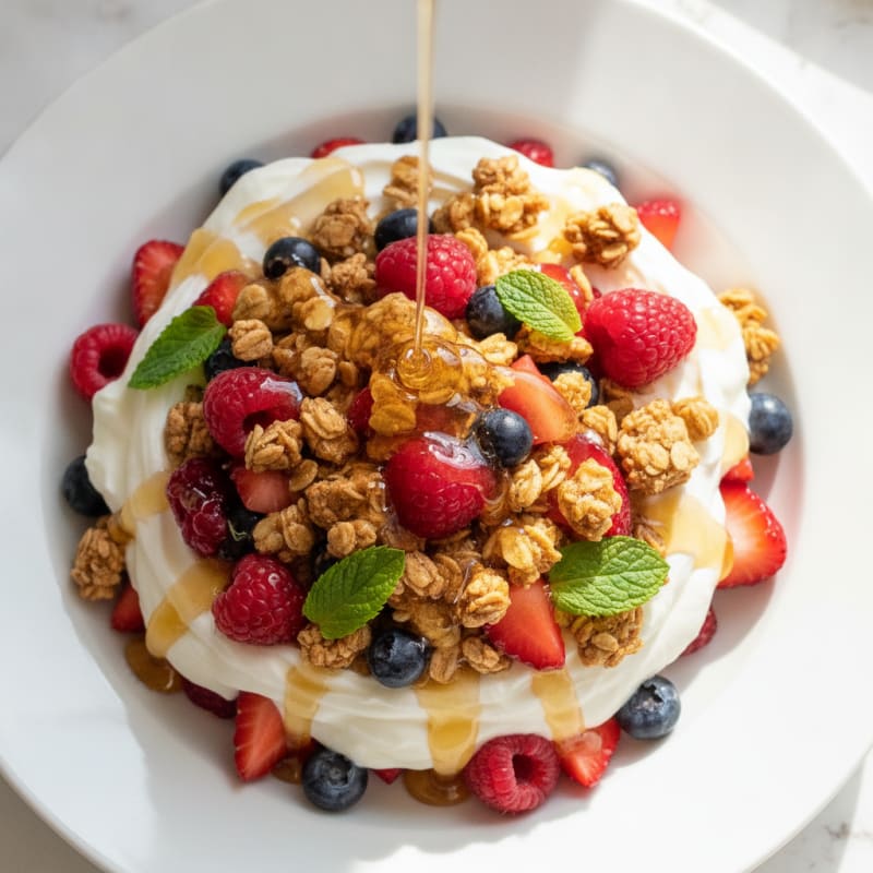 Greek Yogurt Parfait with Mixed Berries and Crunchy Almond Granola