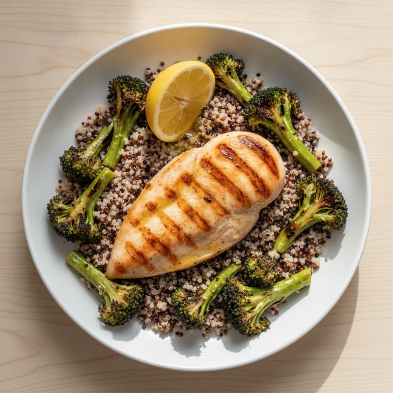 Grilled Chicken Breast with Quinoa and Roasted Broccoli