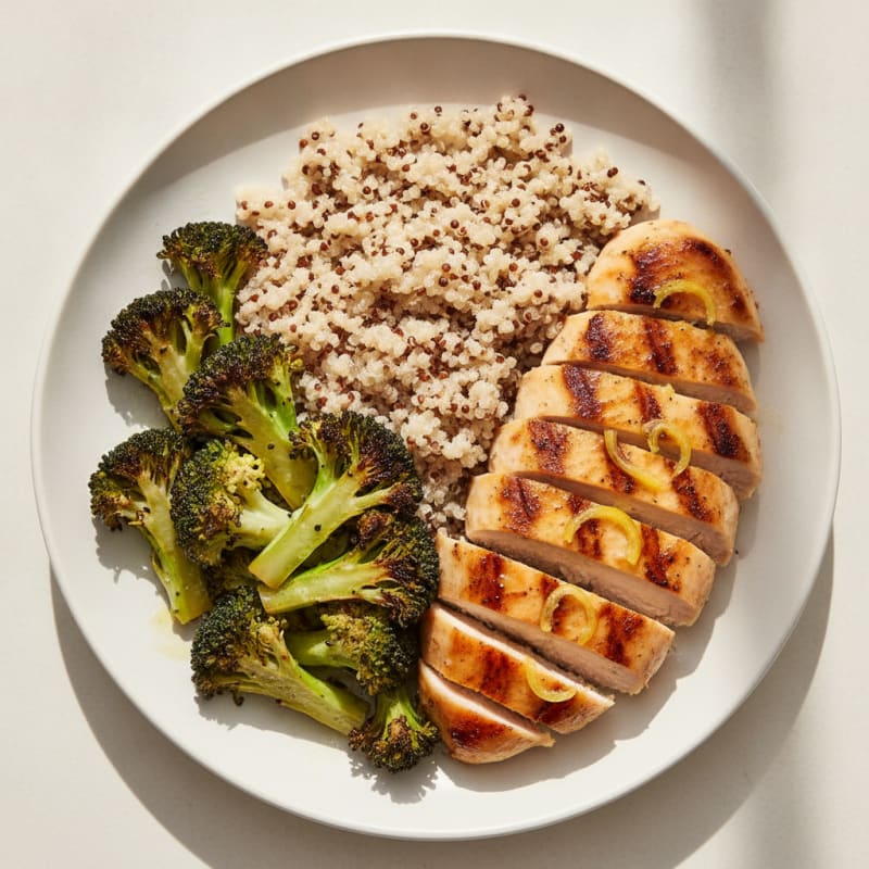 Grilled Chicken Breast with Quinoa and Roasted Broccoli