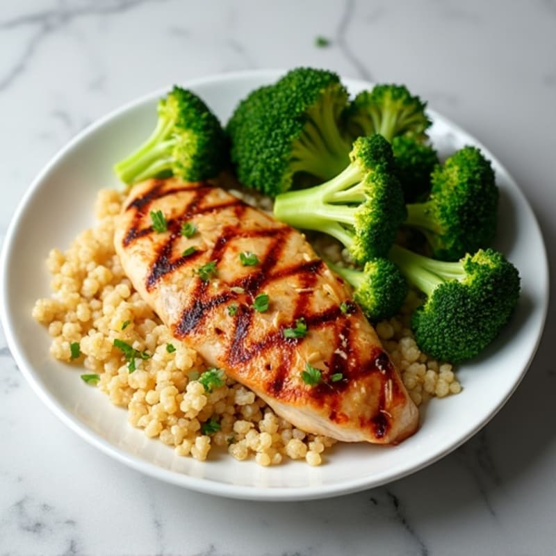 Grilled Chicken Breast with Quinoa and Steamed Broccoli