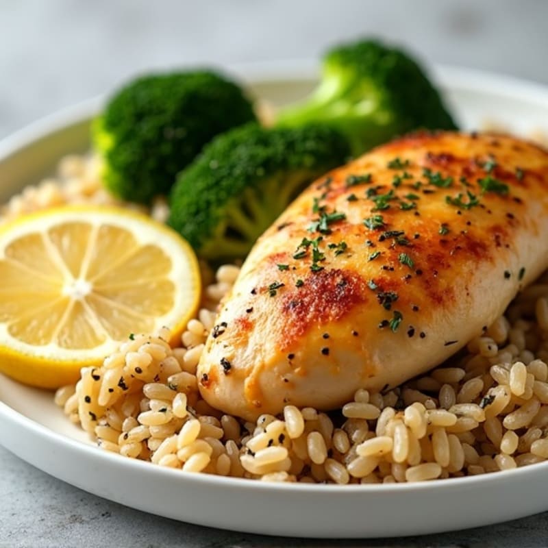 Lemon Herb Roasted Chicken with Fluffy Brown Rice