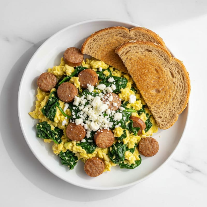 Egg White and Turkey Sausage Scramble with Spinach