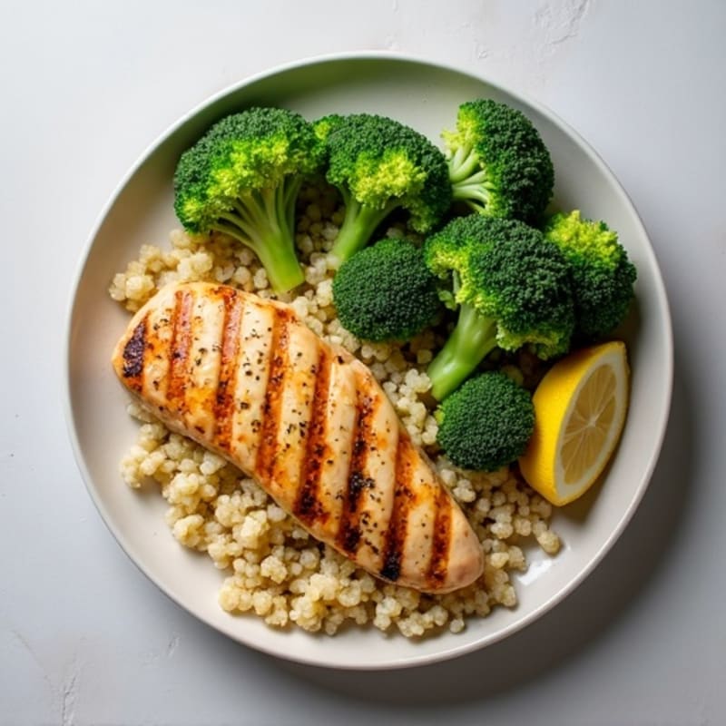 Grilled Chicken Breast with Quinoa and Steamed Broccoli