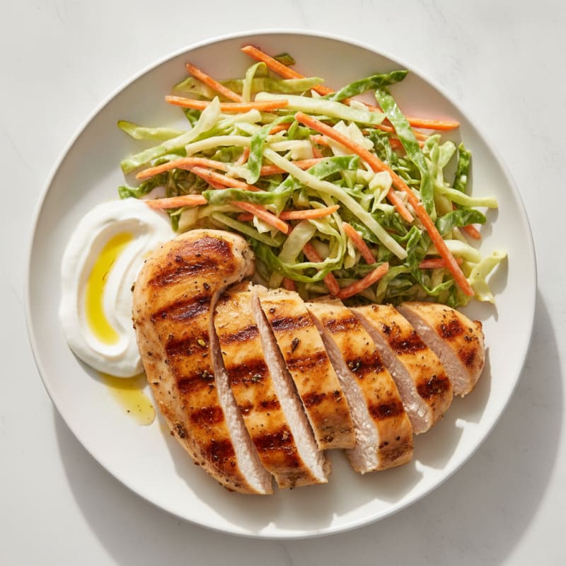Grilled Chicken Breast with Crunchy Cabbage Slaw