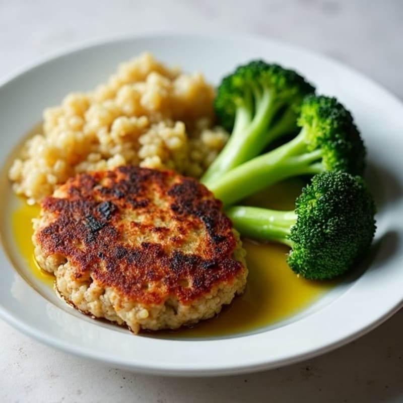 Seared Turkey Patties with Steamed Broccoli and Quinoa