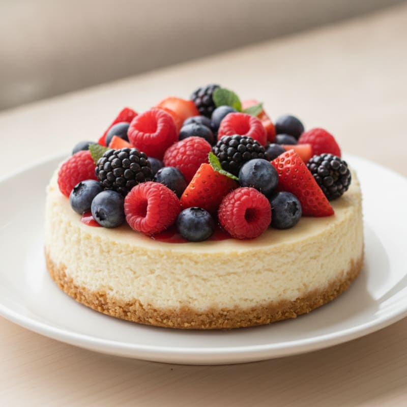 Greek Yogurt Protein Cheesecake with Mixed Berries