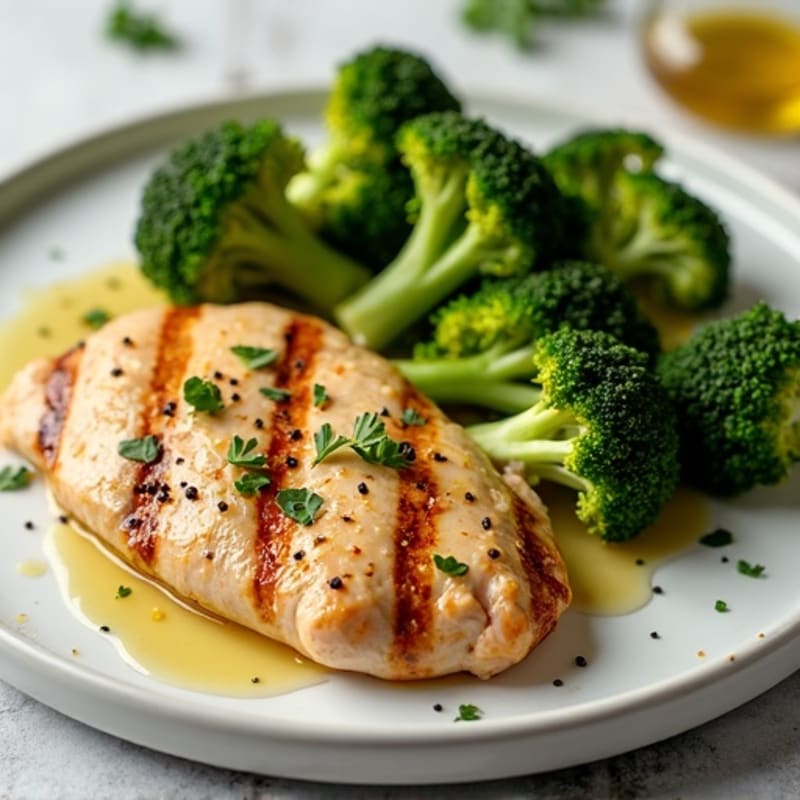 Grilled Lemon Garlic Chicken Breast with Roasted Broccoli