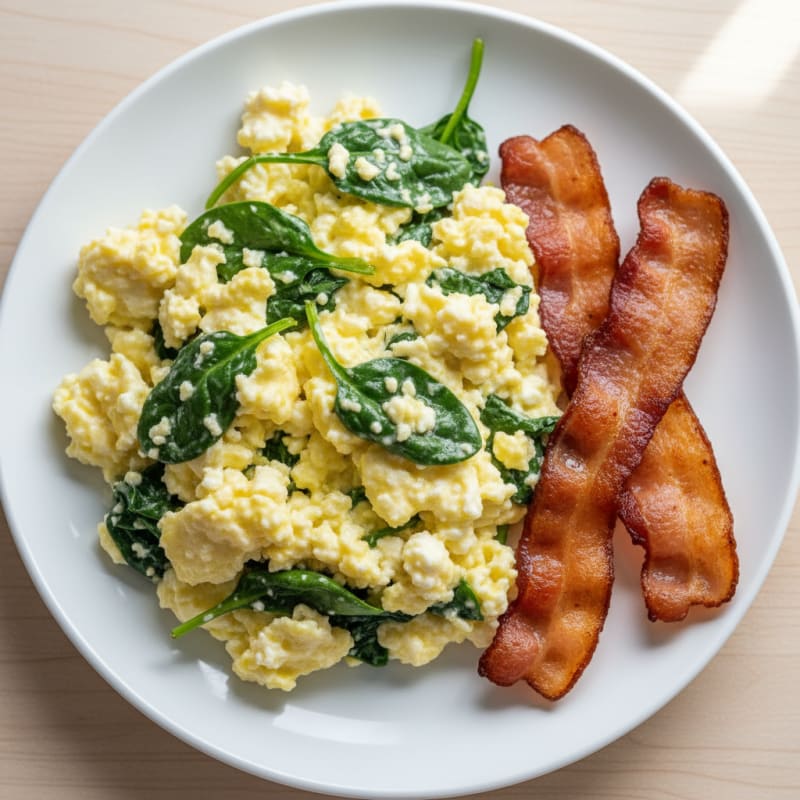 Cottage Cheese Scramble with Spinach and Turkey Bacon