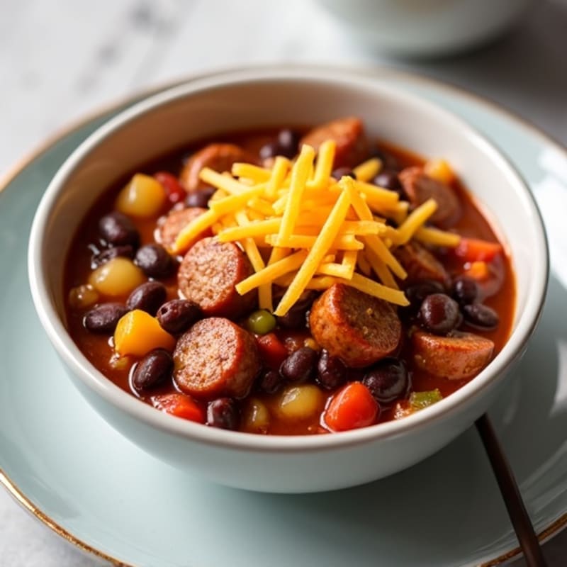 Lean Chicken Sausage Chili with Sharp Cheddar