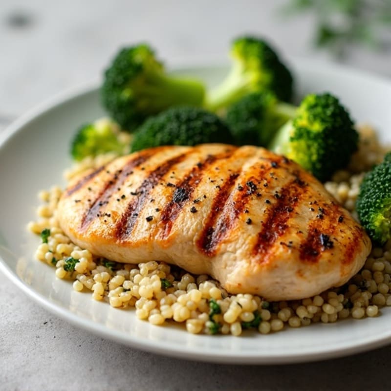 Grilled Chicken Breast with Quinoa and Roasted Broccoli