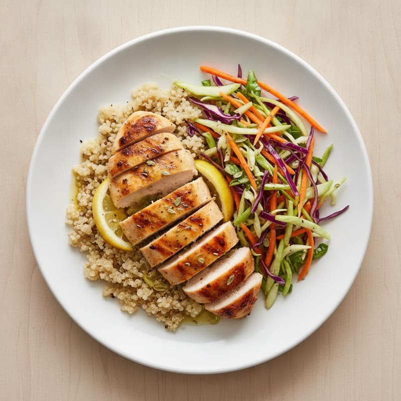 Grilled Chicken Breast with Quinoa and Crunchy Veggie Slaw