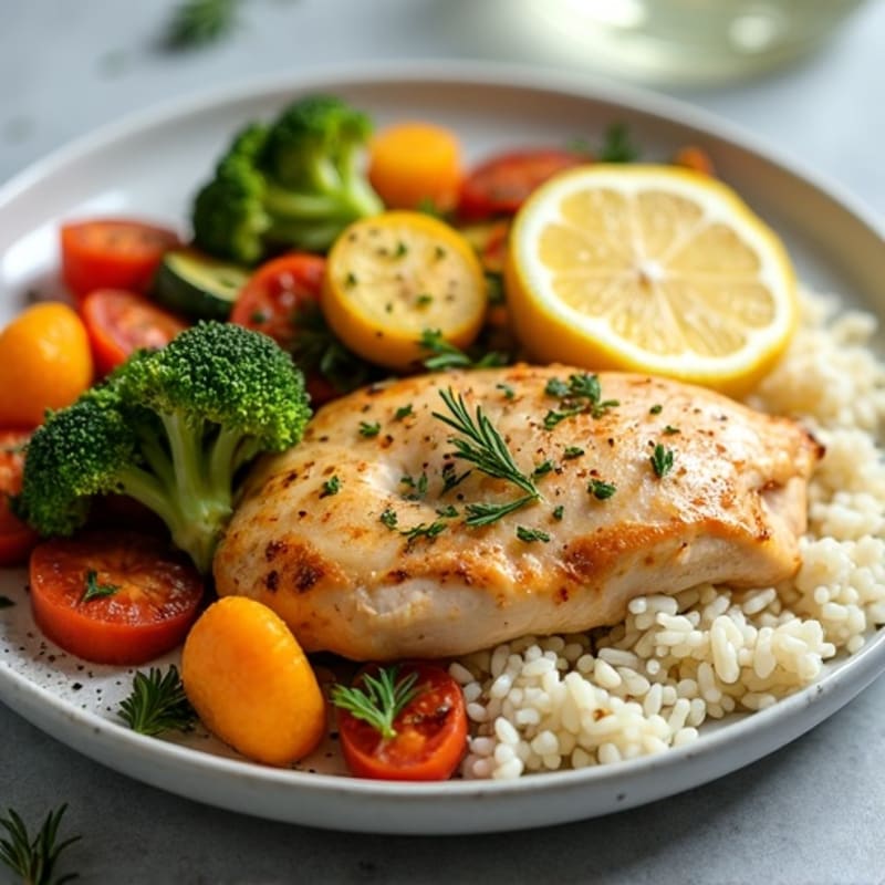 One-Pot Lemon Herb Chicken and Rice with Roasted Vegetables