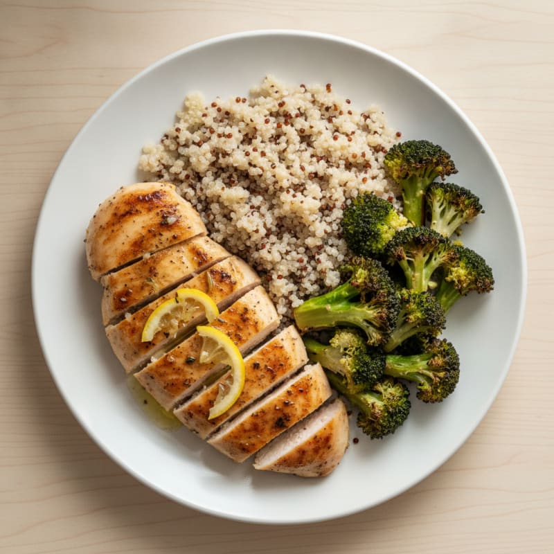 Grilled Chicken Breast with Quinoa and Roasted Broccoli