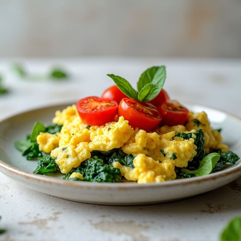 Egg White Spinach Scramble with Cherry Tomatoes
