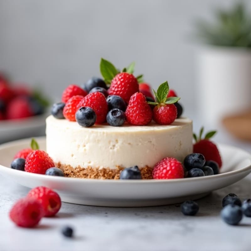 Greek Yogurt Protein Cheesecake with Mixed Berries