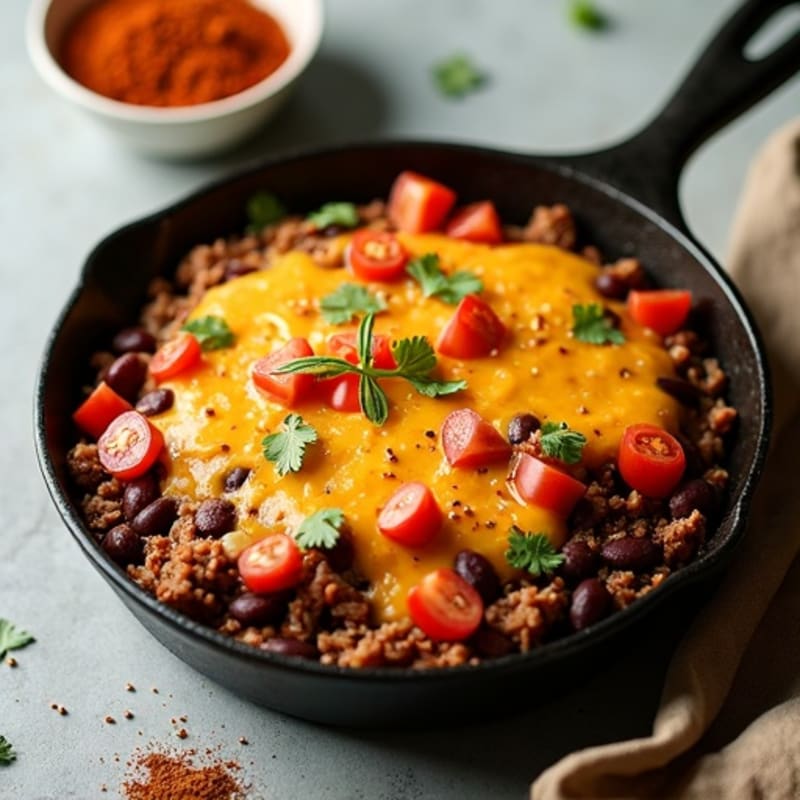 Spiced Ground Beef and Black Bean Skillet with Melted Cheese