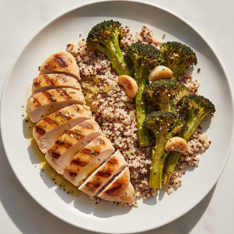 Grilled Chicken Breast with Quinoa and Roasted Broccoli