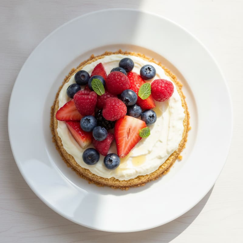 Greek Yogurt Protein Cheesecake with Mixed Berries