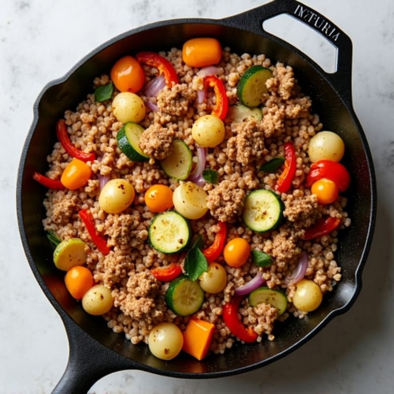 Savory Ground Turkey and Roasted Vegetable Skillet