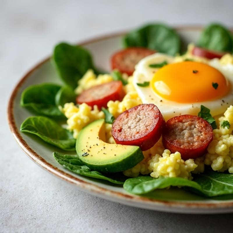 Cottage Cheese Scramble with Turkey Sausage and Spinach