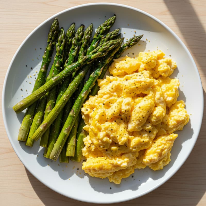 Savory Scrambled Eggs with Roasted Asparagus
