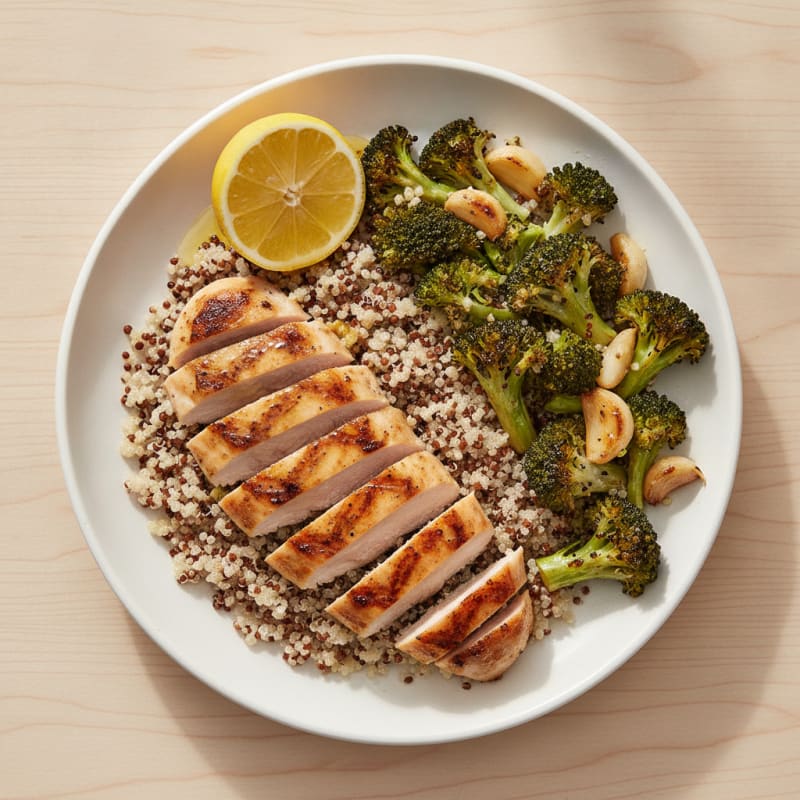 Grilled Chicken Breast with Quinoa and Roasted Broccoli