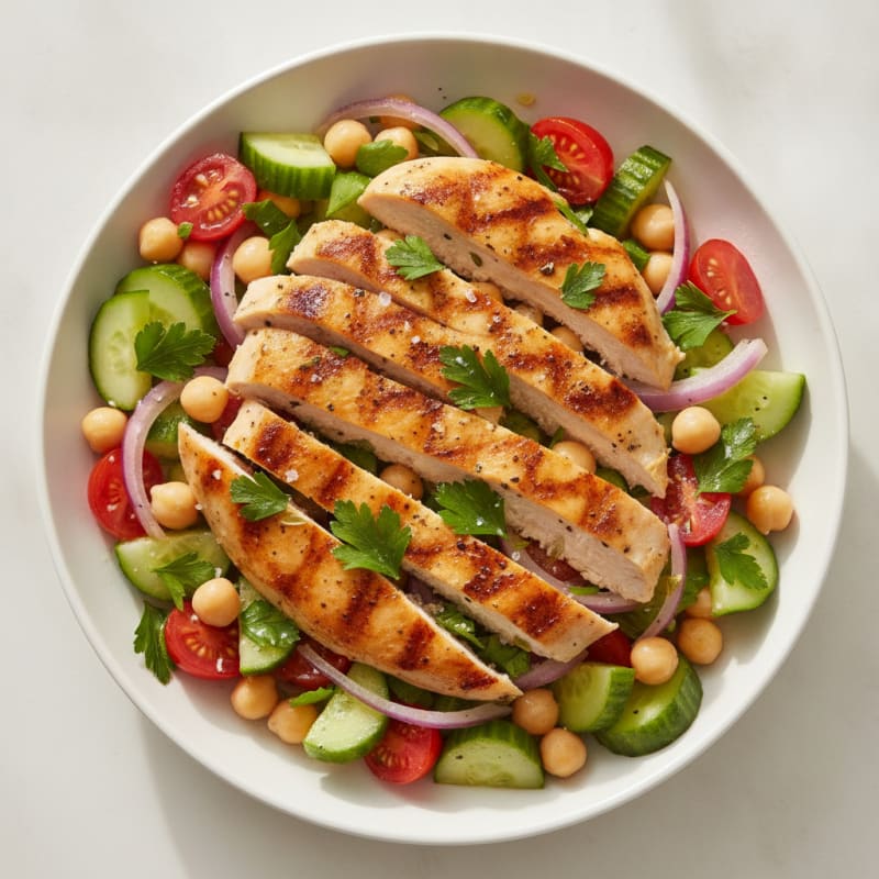 Grilled Chicken Cucumber Chickpea Salad