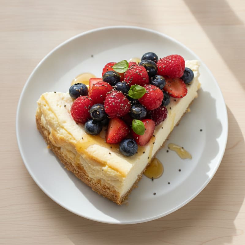 Greek Yogurt Protein Cheesecake with Mixed Berries