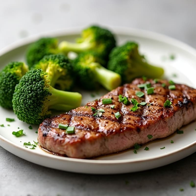 Pan-Seared Steak with Garlic Roasted Broccoli
