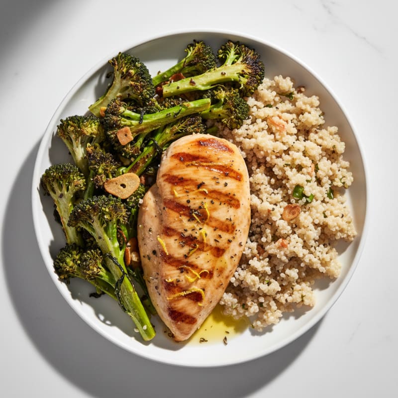 Grilled Chicken Breast with Roasted Broccoli and Quinoa