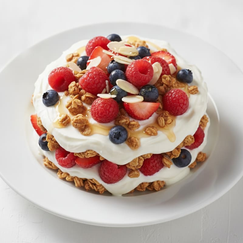 Greek Yogurt Parfait with Crunchy Almond Granola and Mixed Berries