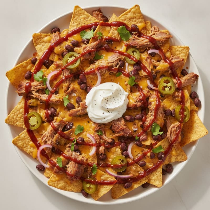 BBQ Pulled Pork Nachos with Pickled Jalapeños