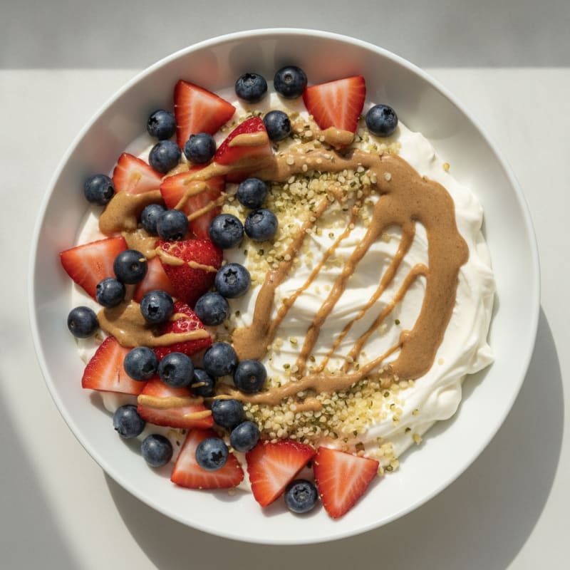 Silky Greek Yogurt Bowl with Protein Powder and Fresh Berries