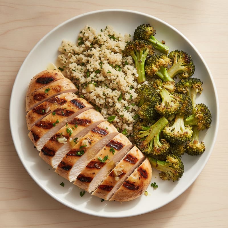 Grilled Chicken Breast with Roasted Broccoli and Quinoa