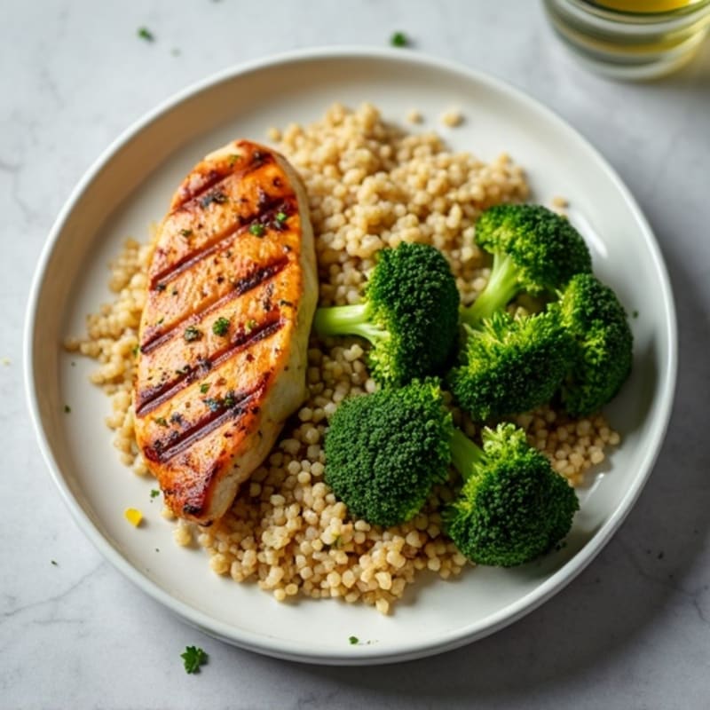 Grilled Chicken Breast with Quinoa and Roasted Broccoli