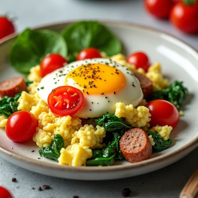 Egg White Scramble with Turkey Sausage and Spinach
