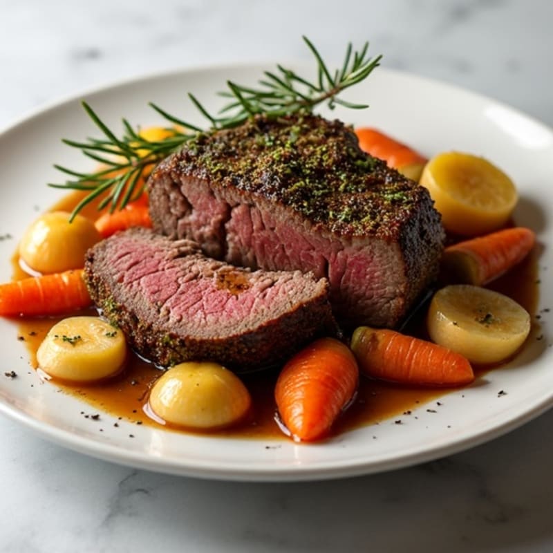 Herb-Crusted Tender Pot Roast with Root Vegetables