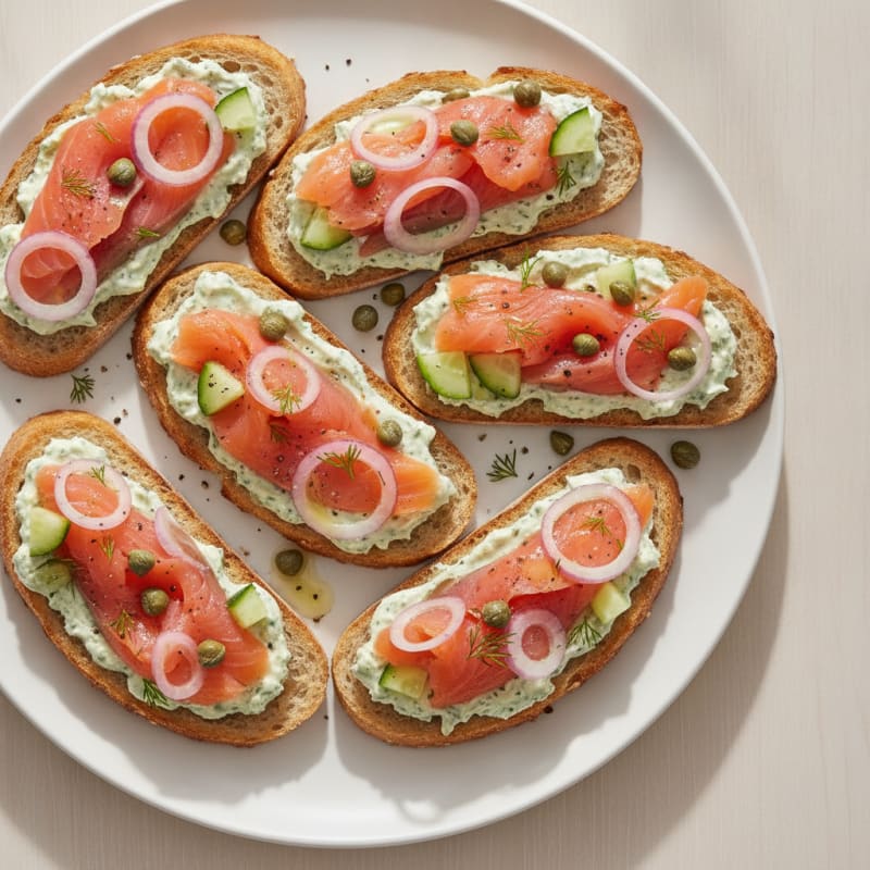 Smoked Salmon with Dill Cream Cheese Crostini