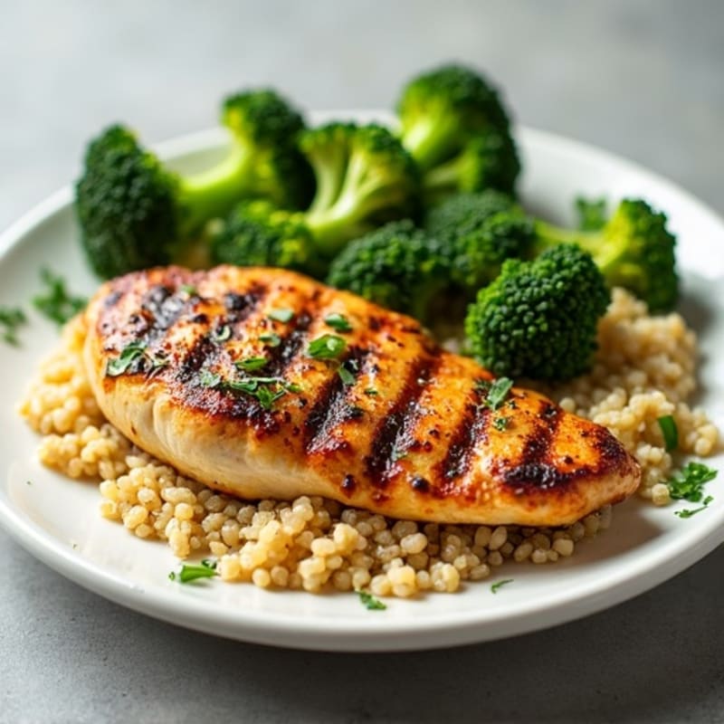 Grilled Chicken Breast with Roasted Broccoli and Quinoa