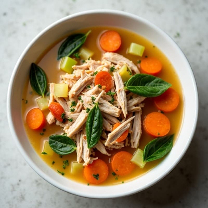 Hearty Shredded Rotisserie Chicken and Vegetable Soup