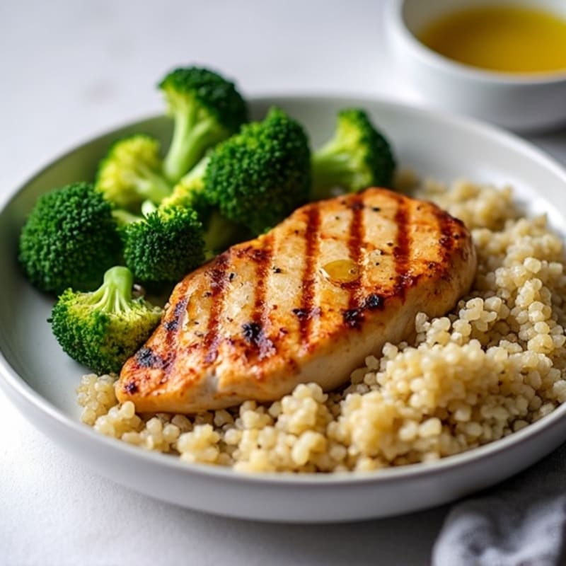 Grilled Chicken Breast with Quinoa and Roasted Broccoli
