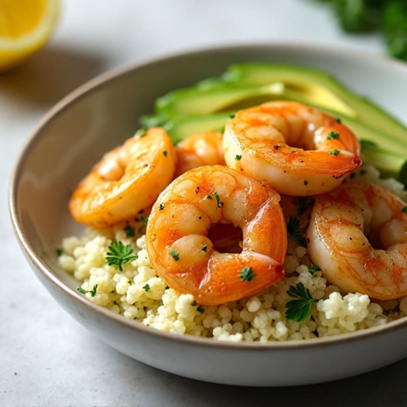 Garlic-Lemon Pan Seared Shrimp with Herb Cauliflower Rice