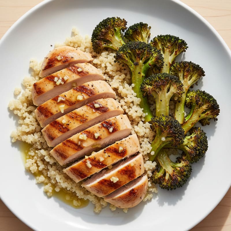 Grilled Chicken Breast with Quinoa and Roasted Broccoli