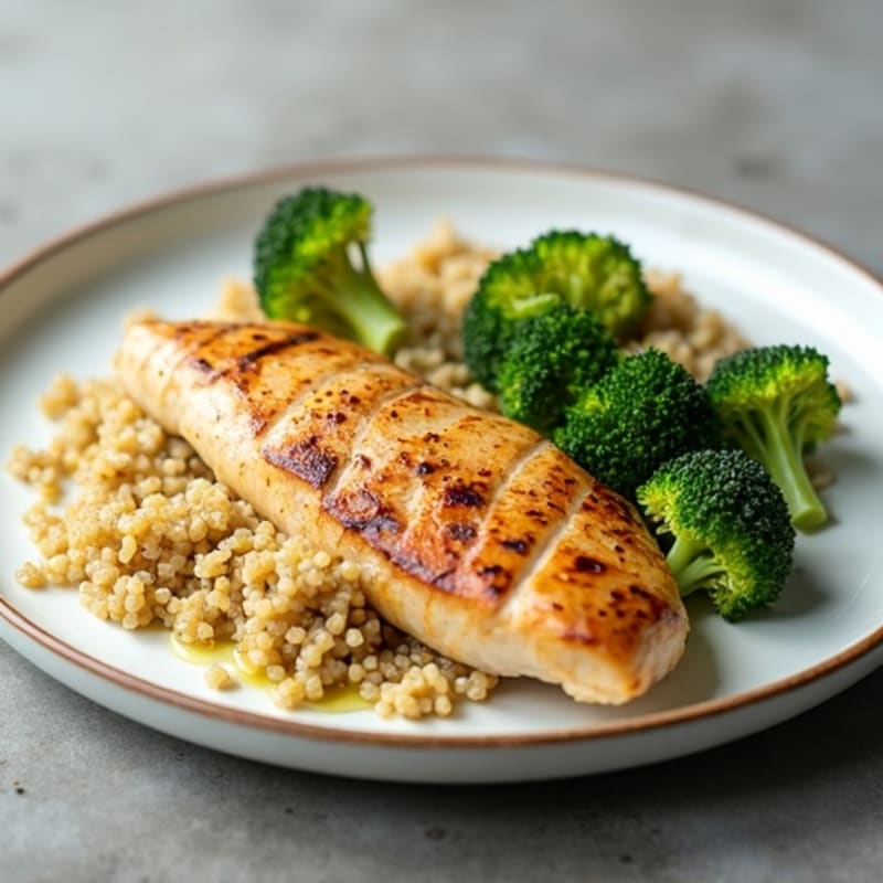 Grilled Chicken Breast with Roasted Broccoli and Quinoa