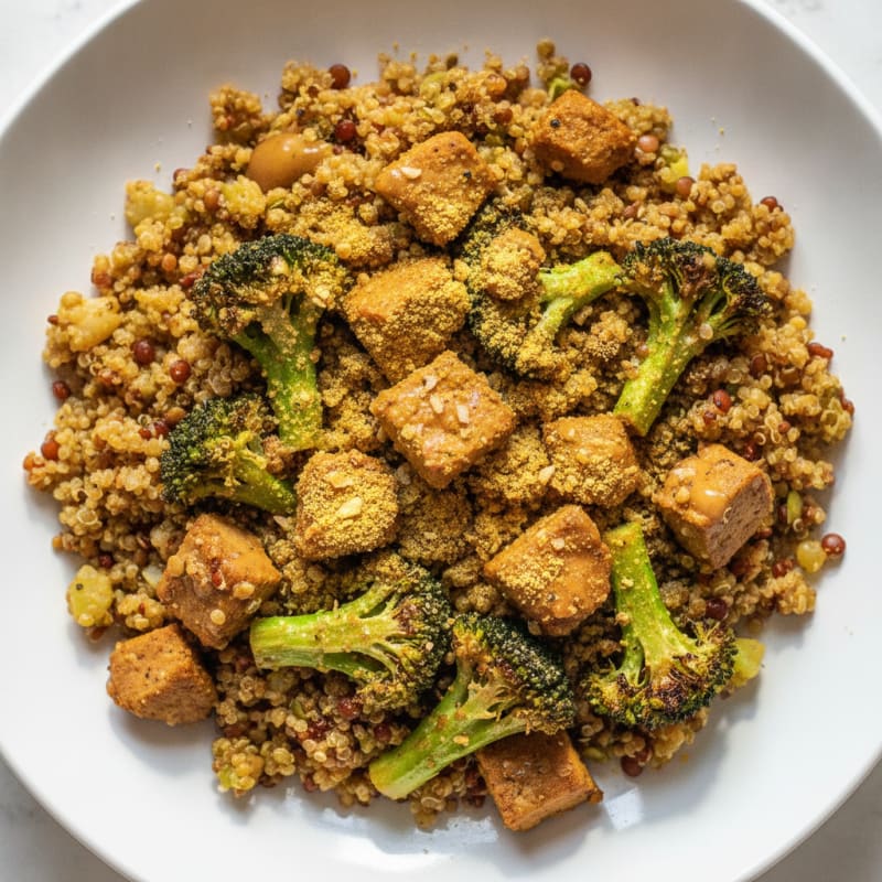 Crispy Lentil and Quinoa Power Bowl with Roasted Broccoli